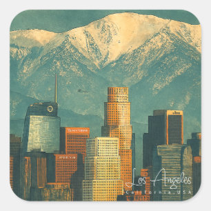 Oude aquarel van Los Angeles   Retro Californië Vierkante Sticker