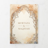 Oude Arabische Paleisboog QR-code Moslim Bruiloft Drieluik Uitnodiging (Cover)