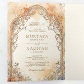 Oude Arabische Paleisboog QR Code Moslim Huwelijk Drieluik Uitnodiging (Binnenzijde eerst)