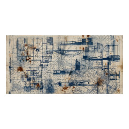 Oude architectuur blueprint poster