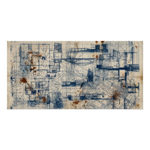 Oude architectuur blueprint poster