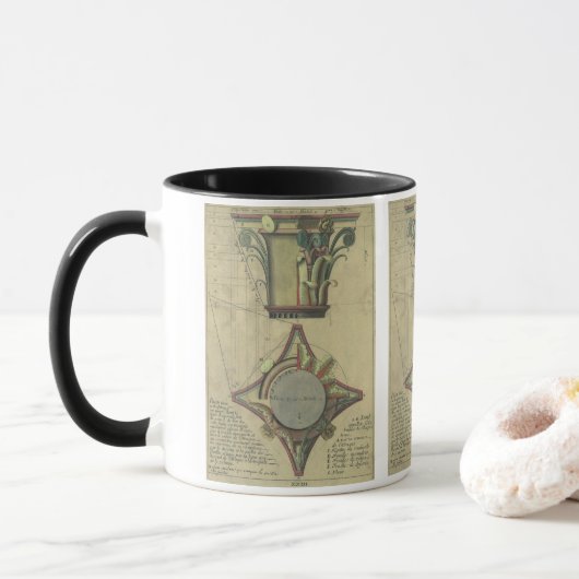 Oude architectuur, decoratieve hoofdletterkroon mok (Met donut)