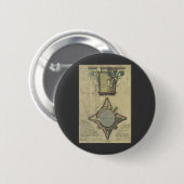 Oude Architectuur, Decoratieve Hoofdstad Kroon Ronde Button 5,7 Cm (Voorkant /achterkant)