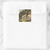 Oude architectuur, landhuisje vierkante sticker (Tas)