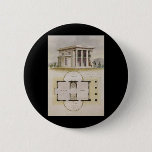 Oude architectuur, plattegrond en Griekse villa Ronde Button 5,7 Cm