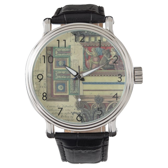 Oude architectuur, zuil met kroonlijstlijsten horloge (Voorkant)