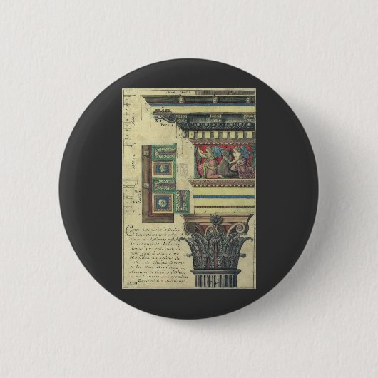Oude architectuur, zuil met kroonlijstlijsten ronde button 5,7 cm (Voorkant)