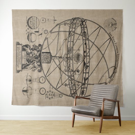 Oude armillary Sphere Spherical Astrolabe Burlap T Wandkleed (In Situ (horizontaal))