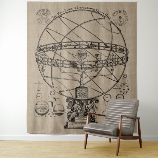 Oude armillary Sphere Spherical Astrolabe Burlap T Wandkleed (In situ)