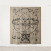 Oude armillary Sphere Spherical Astrolabe Burlap T Wandkleed (Voorkant)