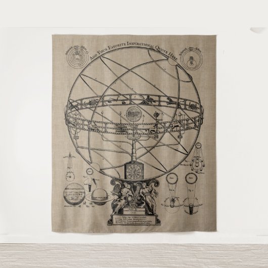 Oude armillary Sphere Spherical Astrolabe Burlap T Wandkleed (Voorkant)