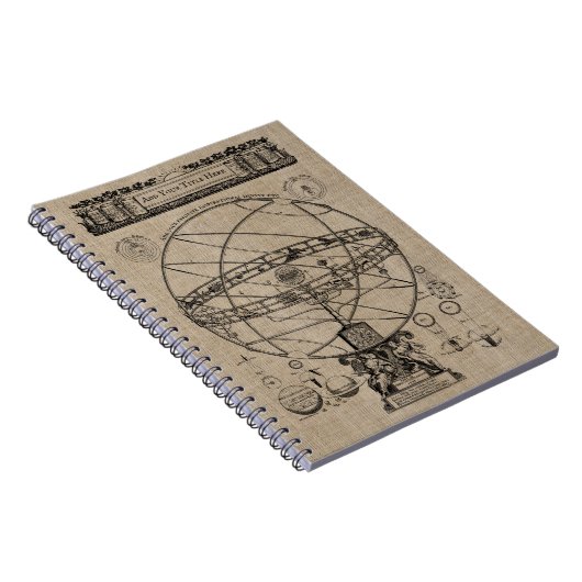 Oude armillary Sphere Spherical Astrolabo Burlap Notitieboek (Rechterzijde)