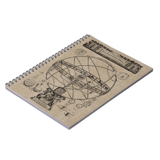 Oude armillary Sphere Spherical Astrolabo Burlap Notitieboek (Linkerzijde)