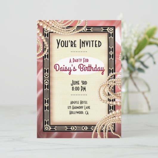 Oude Art Deco Feest Uitnodigingen (Staand voorkant)