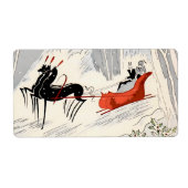 Oude Art Deco Kerst slee-rit Etiket (Voorkant)