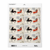 Oude Art Deco Kerst slee-rit Etiket (Full Sheet)