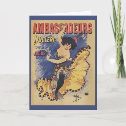 Oude Art Nouveau Danser Franse Poster Kaart (Voorkant)