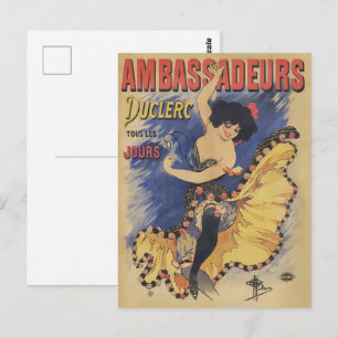 Oude Art Nouveau Danseres Franse Poster Briefkaart