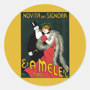 Oude Art Nouveau, Italiaanse Mode Liefde Romantiek Ronde Sticker