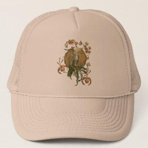 Oude Art Nouveau, kaketoe vogel, orchidee bloemen Trucker Pet