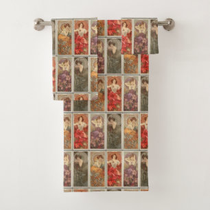 Oude Art Nouveau Mucha Edelstenen Patroon Bad Handdoek