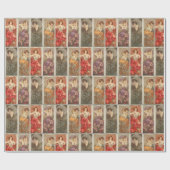 Oude Art Nouveau Mucha Edelstenen Patroon Cadeaupapier (Vlak)