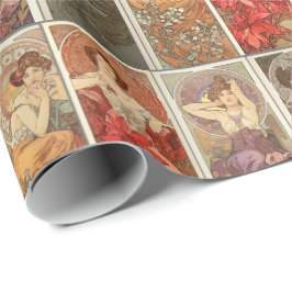 Oude Art Nouveau Mucha Edelstenen Patroon Cadeaupapier