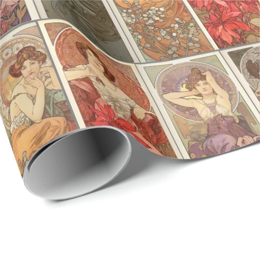 Oude Art Nouveau Mucha Edelstenen Patroon Cadeaupapier (Rol Hoek)