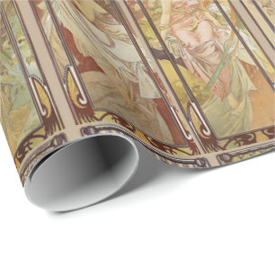 Oude Art Nouveau Mucha Tijd van de Dag Patroon Cadeaupapier