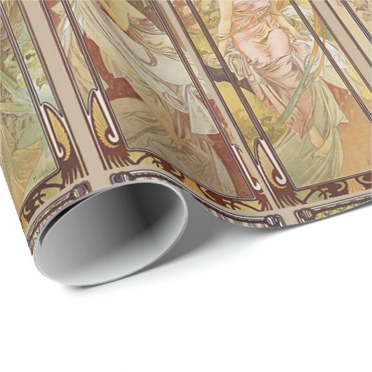 Oude Art Nouveau Mucha Tijd van de Dag Patroon Cadeaupapier (Rol Hoek)