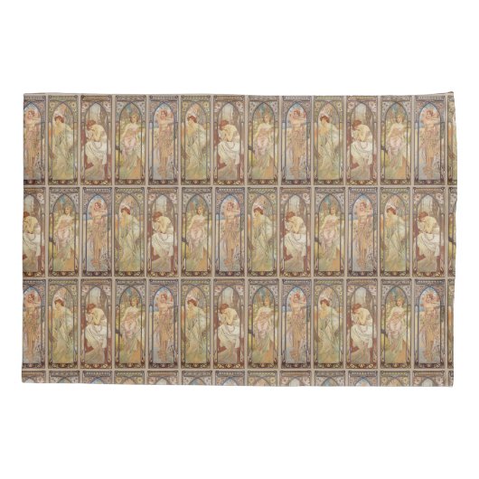 Oude Art Nouveau Mucha Tijd van de Dag Patroon Kussensloop (Achterkant)