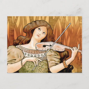 Oude Art Nouveau vioolposter Elegante muziek Briefkaart