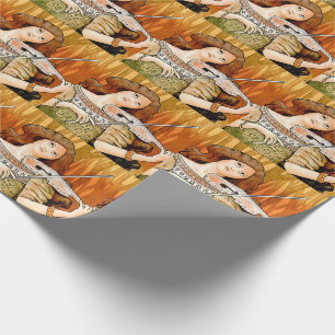 Oude Art Nouveau vioolposter   Elegante muziek Cadeaupapier