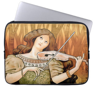 Oude Art Nouveau vioolposter Elegante muziek Laptop Sleeve