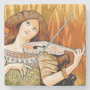 Oude Art Nouveau vioolposter   Elegante muziek Stenen Onderzetter