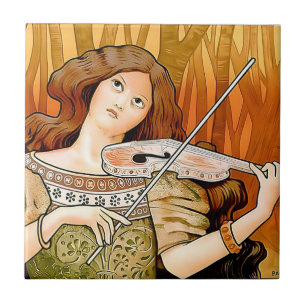 Oude Art Nouveau vioolposter   Elegante muziek Tegeltje