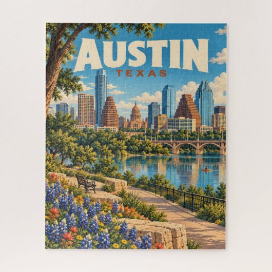 Oude Austin Texas Silhouette Reisposter Legpuzzel (Verticaal)