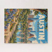 Oude Austin Texas Silhouette Reisposter Legpuzzel (Horizontaal)