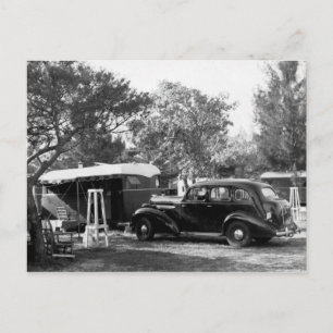 oude auto (1940 Buick?) en Trailer Florida Briefkaart