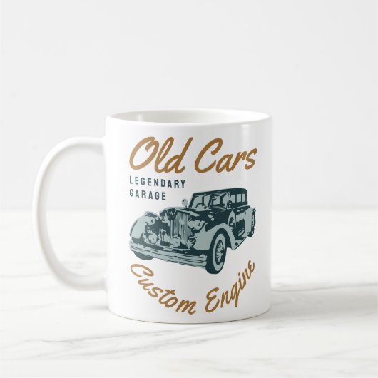 oude auto aangepaste motor typografie koffiemok (Links)