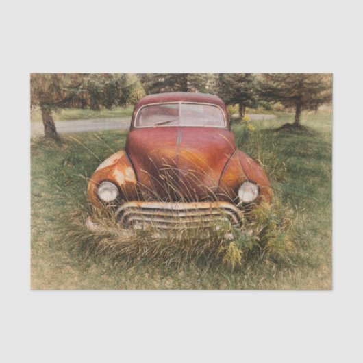 Oude auto antiek rood oud rustiek decoupage tissuepapier (Voorkant)