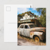 Oude auto en garage, ansichtkaart briefkaart (Voorkant / Achterkant)