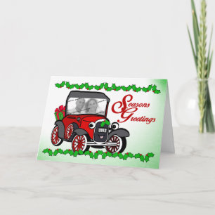 Oude auto fotokaart feestdagen kaart