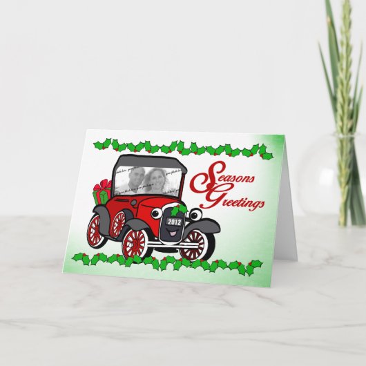 Oude auto fotokaart feestdagen kaart (Voorkant)