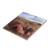 Oude auto in woestijnlandschap tegeltje (Zijkant)