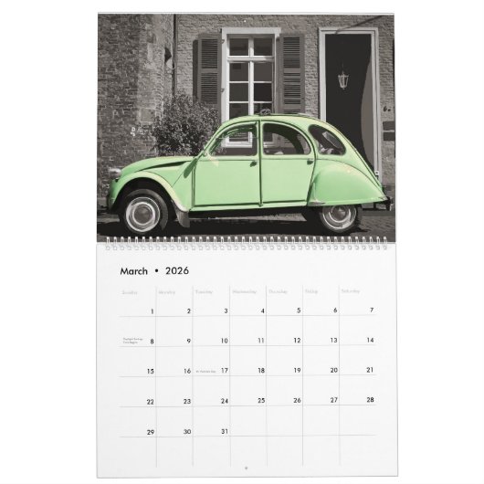 Oude auto-kalender kalender (Mar 2026)
