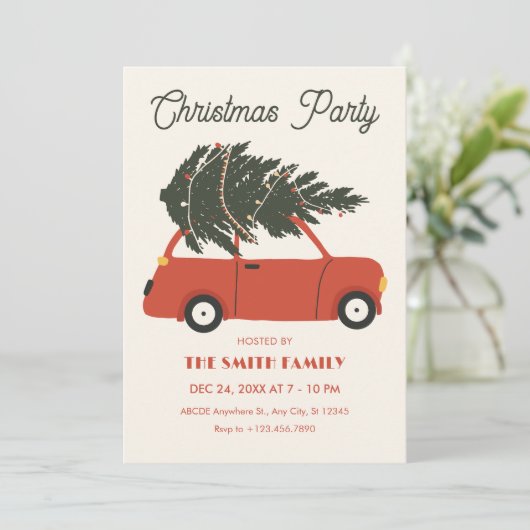 Oude auto met kerstboom kaart (Staand voorkant)