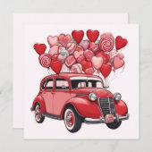 Oude auto met Valentijnsdagballonnen Feestdagenkaart (Voorkant / Achterkant)