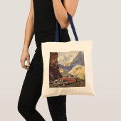 Oude auto op bergweg in de winter met sneeuw tote bag (Voorkant (product))