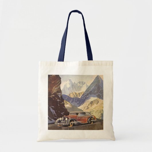Oude auto op bergweg in de winter met sneeuw tote bag (Voorkant)